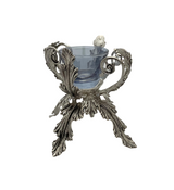 ITALY 925 STERLING SILVER & BLUE GLASS HANDMADE LEAF APPLIQUE SINGLE SALT HOLDER