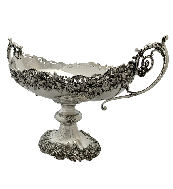ANTIQUE USA 925 STERLING SILVER HANDMADE FLORAL ORNATE FRUIT BOWL CENTERPIECE