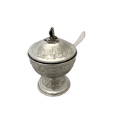 ITALIAN 925 STERLING SILVER HANDMADE CHASED SWIRL MATTE SHINY HONEY DISH & TRAY