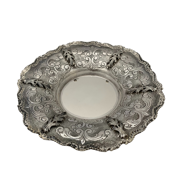 925 STERLING SILVER HANDMADE LEAF ORNATE CHASED SWIRL MATTE SHINY CUP & TRAY