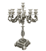 ITALIAN 925 STERLING SILVER HANDMADE CHASED LEAF APPLIQUE 11 LIGHT CANDELABRA