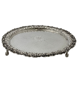 ANTIQUE S. KIRK & SON 925 STERLING SILVER HANDMADE ORNATE FLORAL ROUND TRAY