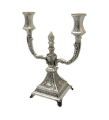 FINE 925 STERLING SILVER HANDMADE CHASED SWIRL LEAF APPLIQUE 2 LIGHT CANDELABRA