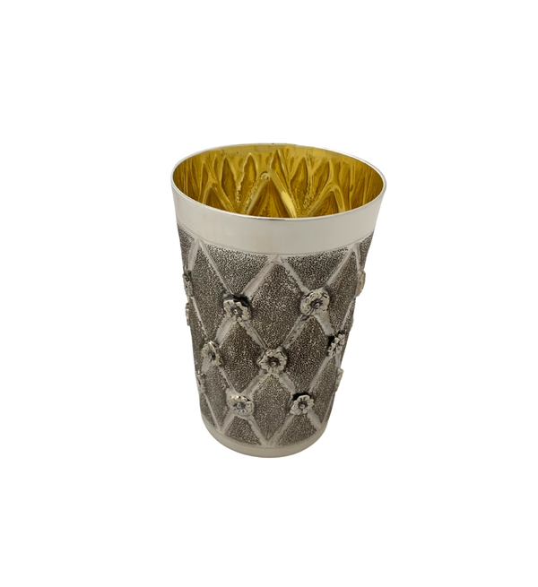 FINE 925 STERLING SILVER HANDMADE MULTI FLORAL ORNATE MATTE & SHINY CUP & TRAY