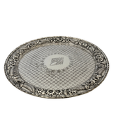 ANTIQUE SCHOFIELD 925 STERLING SILVER HANDMADE FLORAL REPOUSSE SERVING TRAY