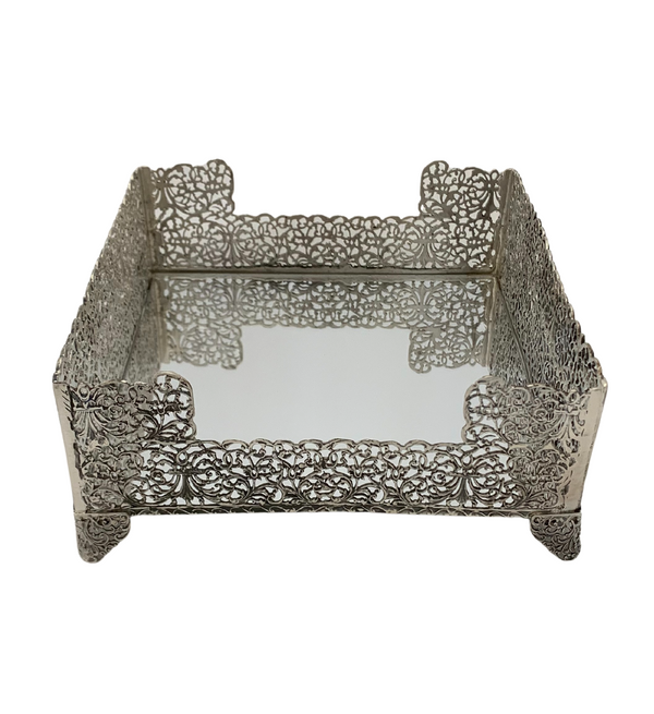 FINE 925 STERLING SILVER HANDMADE OPEN ORNATE LEAF SQUARE FLAT NAPKIN HOLDER