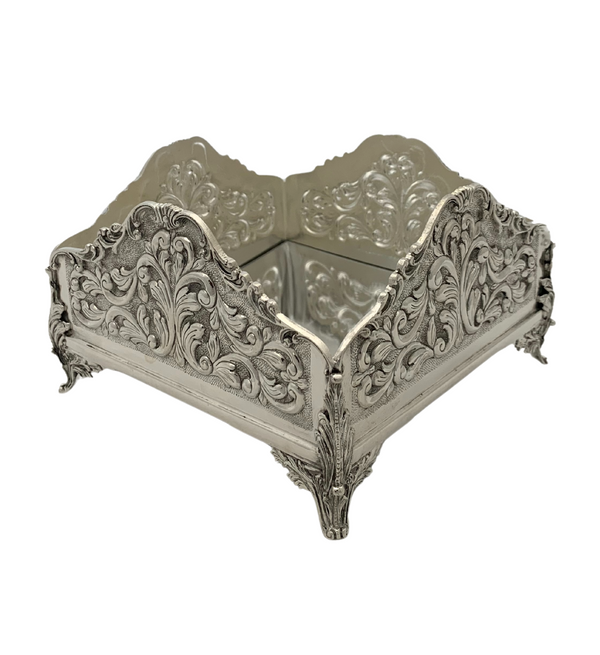 FINE 925 STERLING SILVER HANDMADE LEAF CHASED SWIRL MATTE & SHINY NAPKIN HOLDER