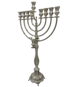 FINE 925 STERLING SILVER HANDMADE LEAF CHASED SWIRL ORNATE MATTE & SHINY MENORAH