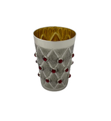 FINE 925 STERLING SILVER & RED STONES HANDMADE UNIQUE MATTE & SHINY CUP & TRAY