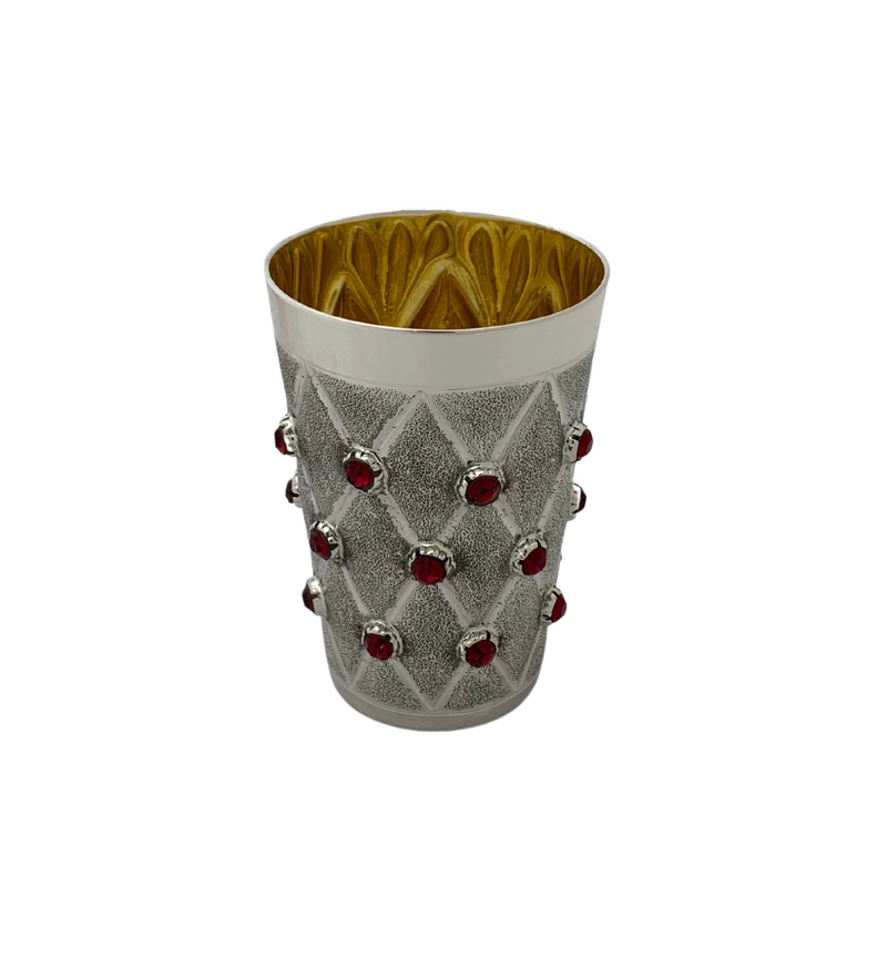 FINE 925 STERLING SILVER & RED STONES HANDMADE UNIQUE MATTE & SHINY CUP & TRAY