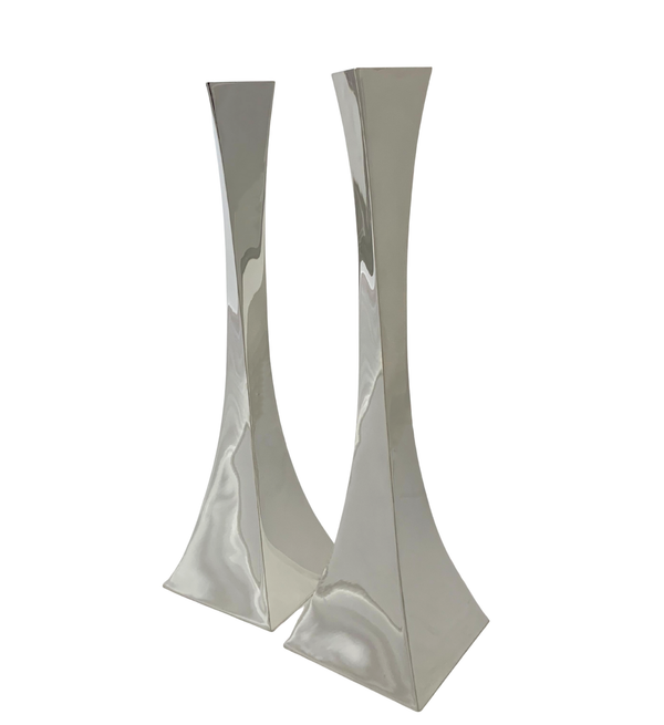 FINE 925 STERLING SILVER HANDMADE MODERN GLOSSY SHINY SLEEK SQUARE CANDLESTICKS