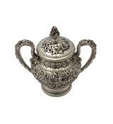 ANTIQUE S. KIRK & SON 925 STERLING SILVER HANDMADE FLORAL REPOUSSE HONEY DISH