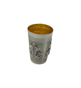 FINE 925 STERLING SILVER HANDMADE HEAVY LEAF APPLIQUE MATTE & SHINY CUP & TRAY