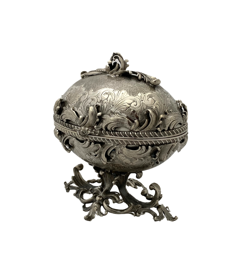 ITALIAN 925 STERLING SILVER HANDMADE LEAF APPLIQUE CHASED MATTE SHINY ESROG BOX
