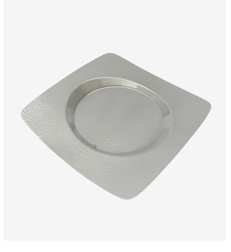ITALIAN 925 STERLING SILVER HANDMADE HAMMERED MODERN ROUND PLATE TRAY COASTER