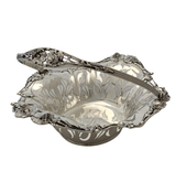 ANTIQUE 925 STERLING SILVER HANDMADE OPEN LACE FLORAL ORNATE OVAL BASKET BOWL