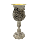 FINE 925 STERLING SILVER HANDMADE LEAF APPLIQUE STRIATED ORNATE ELIYAHU CUP