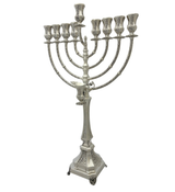 FINE 925 STERLING SILVER HANDMADE SHINY SLEEK CHASED SWIRL CHANUKAH MENORAH