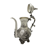 FINE 925 STERLING SILVER HANDMADE LEAF APPLIQUE SHELL ORNATE OIL PITCHER & COVER