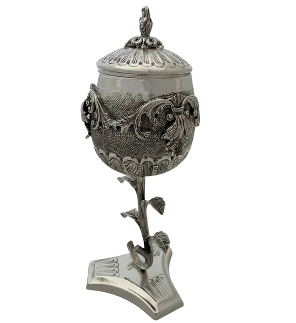 FINE 925 STERLING SILVER HANDMADE LEAF APPLIQUE ORNATE MATTE VIZNIZ CUP & TRAY