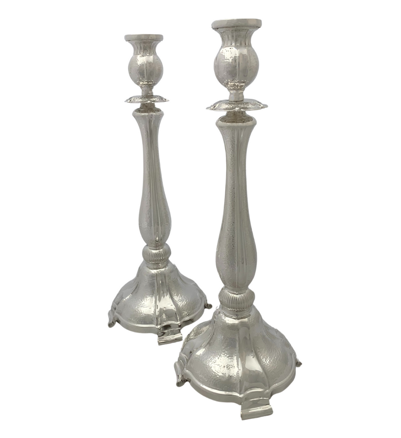 FINE 925 STERLING SILVER HANDMADE MODERN HAMMERED SHINY SLEEK CANDLESTICKS