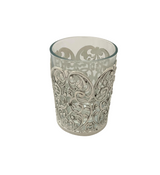 925 STERLING SILVER & GLASS INSERT HANDMADE FLUTED OPEN LACE ORNATE CUP & TRAY