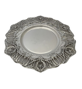 FINE 925 STERLING SILVER HANDMADE CHASED OPEN FILIGREE FLORAL BORDER ROUND TRAY