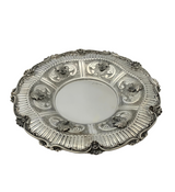 925 STERLING SILVER HANDMADE SWIRL LEAF APPLIQUE ORNATE MATTE SHINY ROUND TRAY