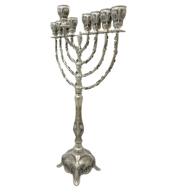 925 STERLING SILVER HANDMADE SHELL ORNATE APPLIQUE MATTE SHINY CHANUKAH MENORAH