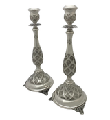 FINE 925 STERLING SILVER HANDMADE DIAMOND CUT SLEEK ORNATE ROUND CANDLESTICKS