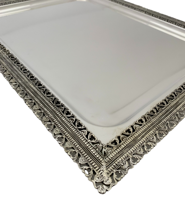 FINE ITALIAN 925 STERLING SILVER HANDMADE LACE RECTANGLE SERVING PLATTER TRAY