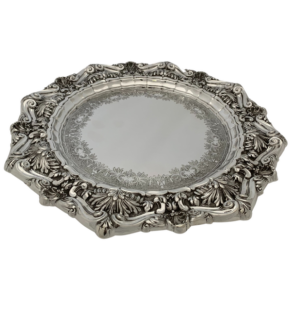 TOPAZIO 925 STERLING SILVER HANDMADE INTRICATE ORNATE CHASED LEAF ROUND TRAY