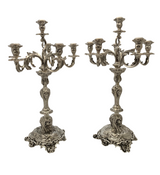 ANTIQUE CIRCA 1870 AUSTRIAN 800 SILVER HANDMADE ORNATE 6 LIGHT CANDELABRA PAIR