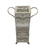 TOPAZIO 925 STERLING SILVER & CRYSTAL HANDMADE ORNATE PIERCED SQUARE FLOWER VASE