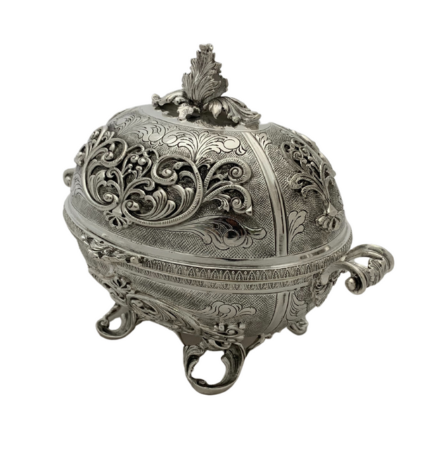 FINE 925 STERLING SILVER HANDMADE CHASED LEAF APPLIQUE ORNATE JEWELRY ESROG BOX