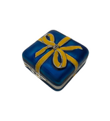 FINE SMALL ITALIAN 925 STERLING SILVER & BLUE ENAMEL HANDMADE RIBBON GIFT BOX