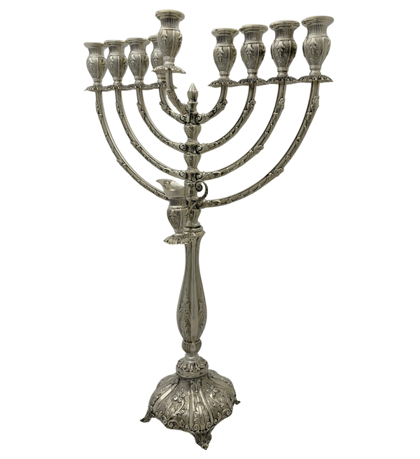 FINE 925 STERLING SILVER HANDMADE LEAF CHASED SWIRL MATTE SHINY CHANUKAH MENORAH