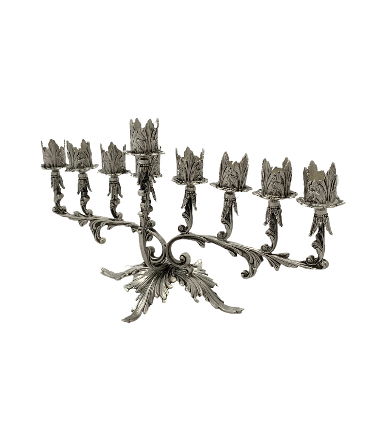 FINE ITALIAN 925 STERLING SILVER HANDMADE HEAVY LEAF ORNATE CHANUKAH MENORAH