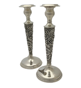 ANTIQUE STIEFF 925 STERLING SILVER WEIGHTED HANDMADE REPOUSSE ROSES CANDLESTICKS