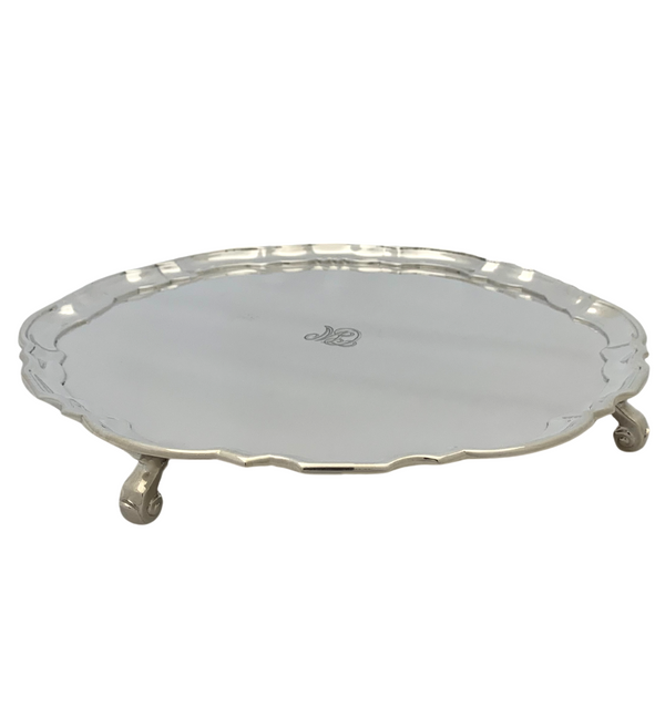 TIFFANY & CO 925 STERLING SILVER HANDMADE SCALLOPED MONOGRAMMED FOOTED SALVER