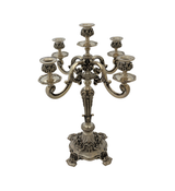 PAIR OF OLD PORTUGUESE 800 SILVER CHASED LEAF APPLIQUE ORNATE 5 LIGHT CANDELABRA