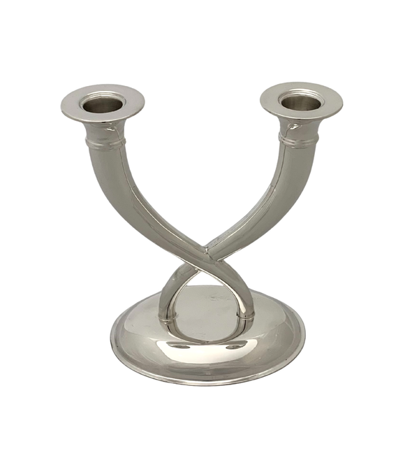 FINE TOPAZIO 925 STERLING SILVER HANDMADE MODERN SHINY SLEEK 2 LIGHT CANDELABRA