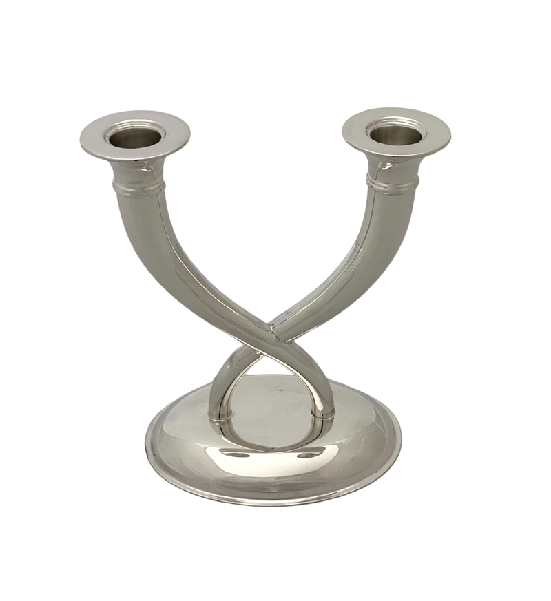 FINE TOPAZIO 925 STERLING SILVER HANDMADE MODERN SHINY SLEEK 2 LIGHT CANDELABRA