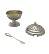 FINE 925 STERLING SILVER HANDMADE DIAMOND CUT & SHINY SLEEK HONEY DISH & SPOON