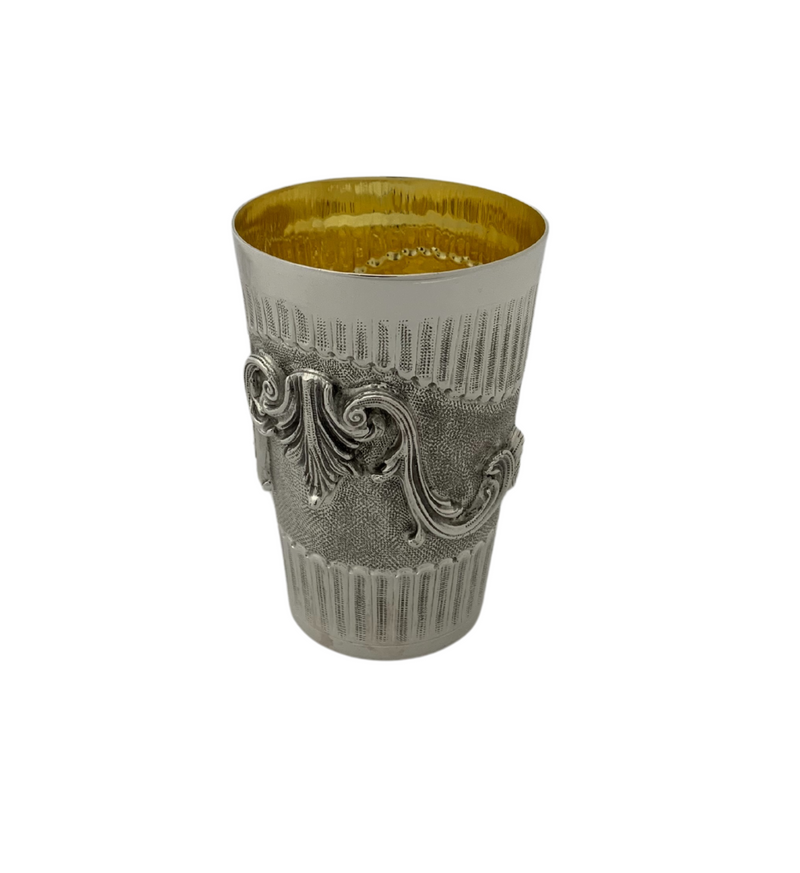 925 STERLING SILVER HANDMADE LEAF APPLIQUE ORNATE MATTE SHINY SQUARE CUP & TRAY