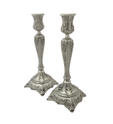 925 STERLING SILVER HANDMADE LEAF APPLIQUE ORNATE MATTE & SHINY CANDLESTICKS