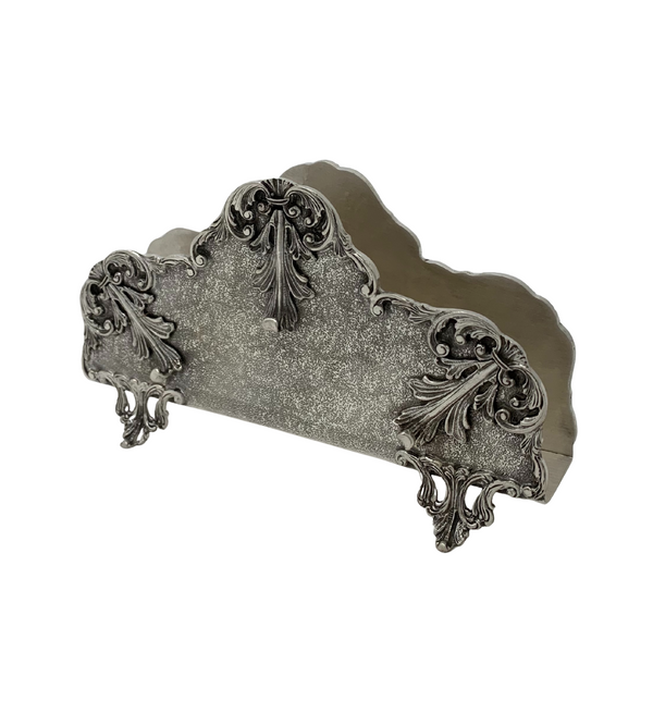 FINE 925 STERLING SILVER HANDMADE LEAF APPLIQUE ORNATE MATTE NAPKIN HOLDER