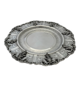 925 STERLING SILVER HANDMADE CHASED LEAF APPLIQUE ORNATE MATTE SHINY ROUND TRAY