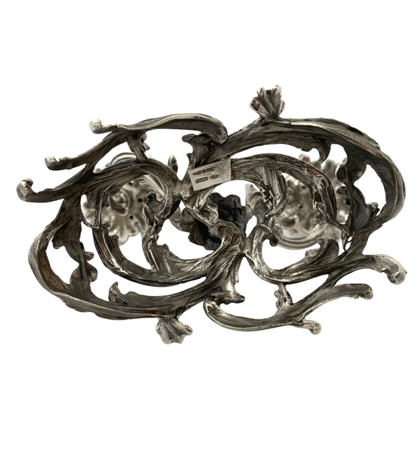 ITALY 925 STERLING SILVER HANDMADE LEAF APPLIQUE ORNATE OIL 2 LIGHT CANDELABRA