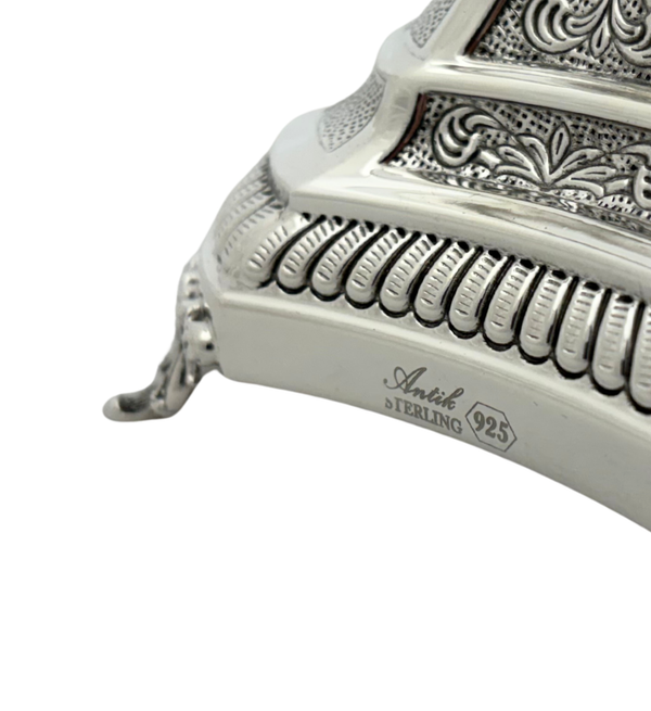 FINE 925 STERLING SILVER HANDMADE CHASED ORNATE MATTE & SHINY CHANUKAH MENORAH